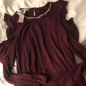 Cold shoulder plush sweater